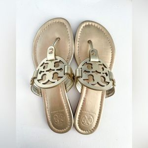 Tory Burch Miller Gold/Silver Logo Sandals Sz 6.5